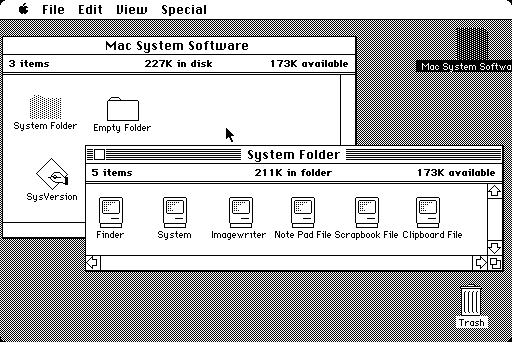 Mac OS System 1 desktop (1984)